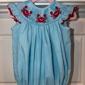 Blue and Red Crab Embroidered Kids Dress